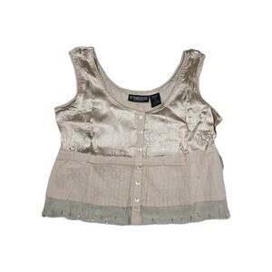 The Pyramid Collection Women's Size‎ Large Gold Button Up Tank Blouse New